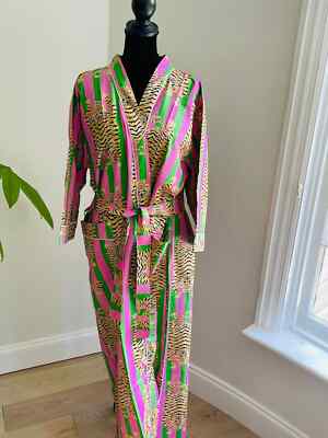 Indian Tiger Printed 100% Cotton Robe Long Kimono Sleepwear Night Kimono Dress