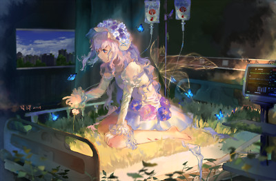 Anime Girls Long Hair Butterfly Hat Flowers Dress  Gaming Mat Desk 4592