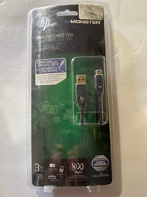 Monster HP High Speed USB Cable 700 A to Mini-B 3' Black 122259 Sync Charge Data