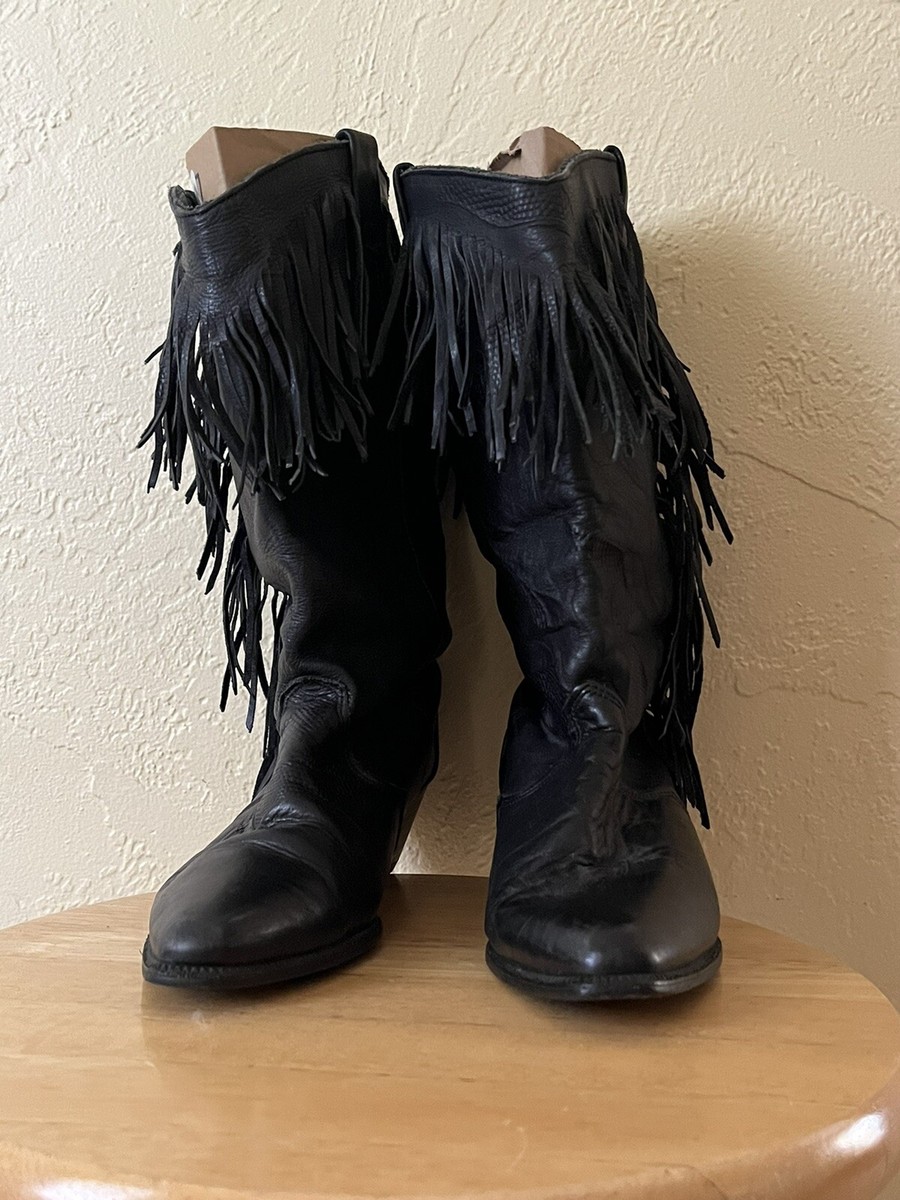 Women's Dingo Fringe Black Leather Boots Size