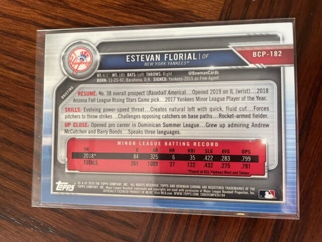 2019 Bowman Chrome Estevan Florial Gold Refractor #d /50 Pre RC SSP - Image 2 of 2