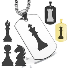 Stainless Steel Chess Pieces Medieval Strategy Chain Dog Tag Pendant Necklace