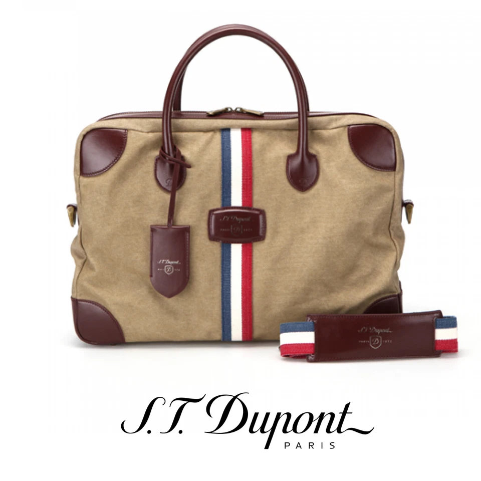 S.T. Dupont Iconic Beige Canvas & Brown Leather Document Bag, 191302, New In Box - Image 2 of 4