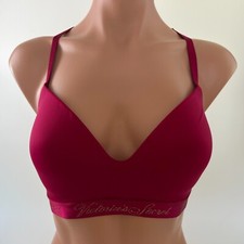 Victoria's Secret T-Shirt Lightly Lined Wireless Bra w/Logo Burgundy 32DD NWT