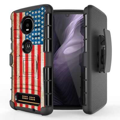 USA American Vintage Flag Hybrid Armor Belt Clip Rugged Case MOTOROLA Series