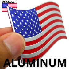 ALUMINUM US American Flag Decal Sticker Car, Motorcycle, Patriotic WAVY