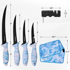 FLISSA 4-Piece Fillet Knife Set with 5"/6"/7"/9" Fillet Knives Portable Roll Bag