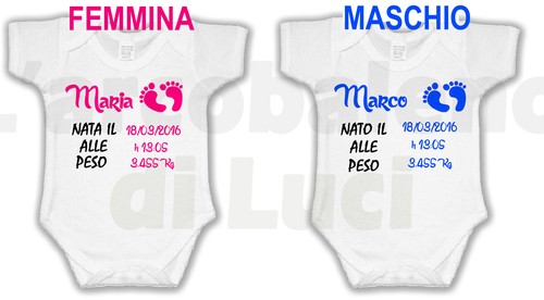 BODY NEONATO PERSONALIZZATO CON NOME DATA ORA DI NASCITA E PESO MASCHIO  FEMMINA | eBay