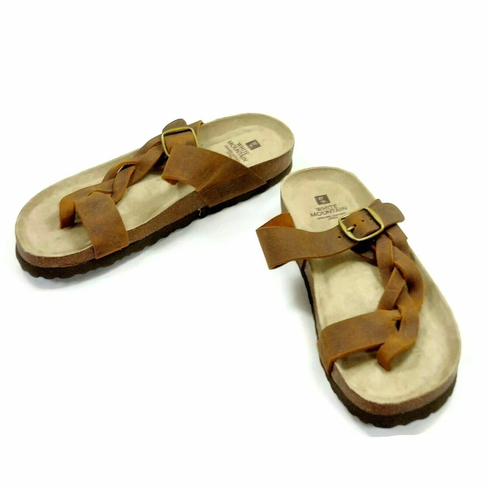Sandalia para mujer White Mountain correa plantilla tanga chanclas cuero marrón talla 9 Foto 3 de 4