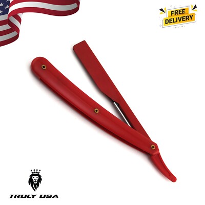 STEEL BARBER HAIR SALON STRAIGHT WET CUT THROAT SHAVING RAZOR SHAVETTE RED COLOR