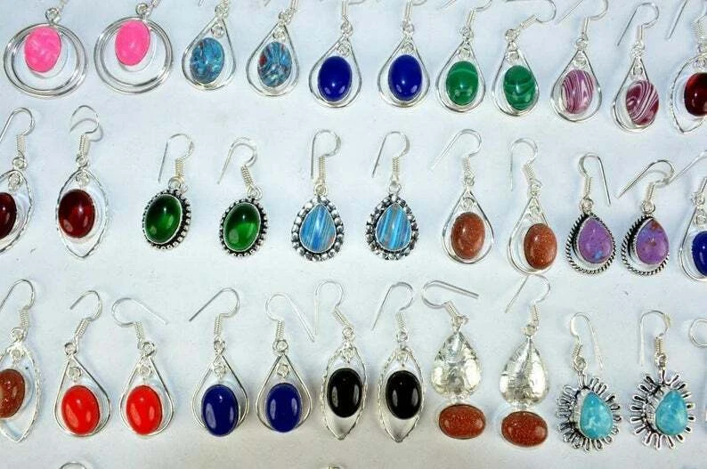 Pendiente de diseñador para mujer enchapado en plata de ley 925 con piedras preciosas y mezcla de piedras preciosas de regalo Foto 2 de 3