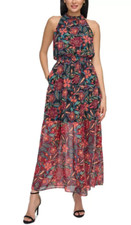 Vince Camuto Womens Size 2 Floral Smocked Waist Halter Neck Maxi Dress NEW
