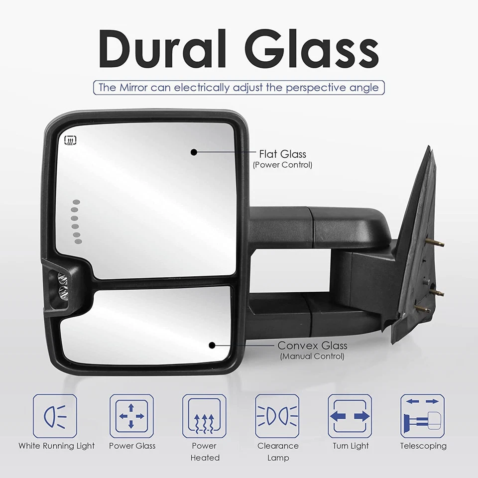 Par de espejos de remolque para GMC Sierra Chevy Silverado 07-13 con señal LED calefactada Foto 3 de 4