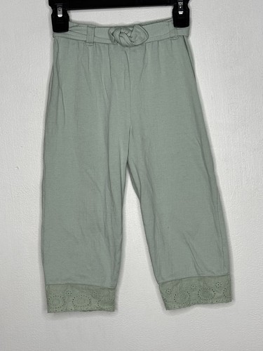 Textured Cropped Pants Girls Size 6 Sage Green Elastic Waist Pull On - Picture 3 of 5