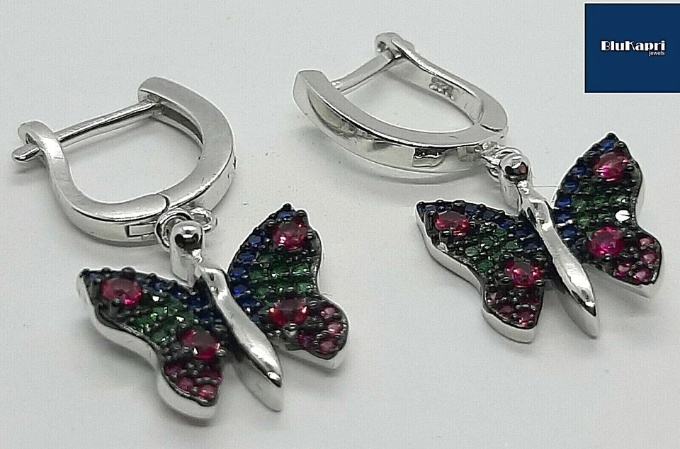Orecchini Donna farfalla con zirconi  colorati PENDENTI - Immagine 2 di 4