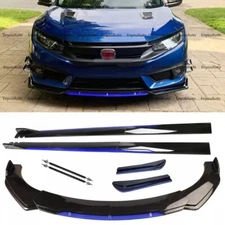 For Honda Front Bumper Lip Side Skirt Rear Bumper Lip Strut Rods Black Blue