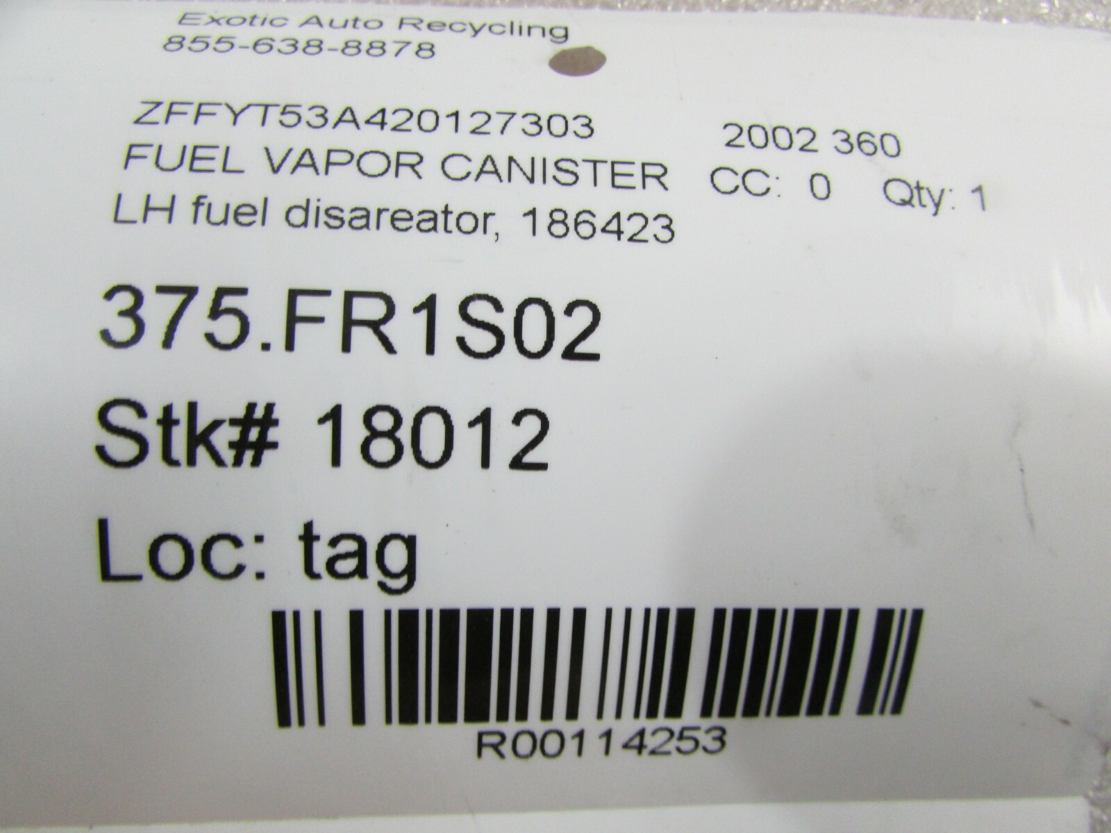Ferrari 360, Spider, LH, Left Fuel Disareator, Used, P/N 186423