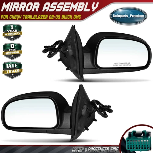 2Pcs Front Black Power Mirror w/ Heated for Chevy Trailblazer 02-09 Buick GMC