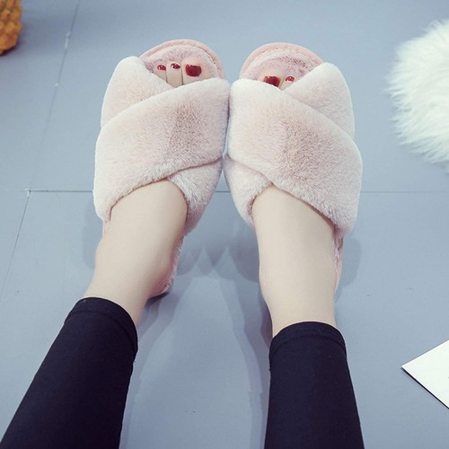 U-slide Women’s Cross Band Soft Plush Fluffy Furry Fleece House Indoor or Out... - Picture 18 of 49