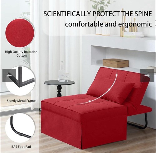 Sofa Bed 4 in 1 Convertible Chair Folding Ottoman Lounger Sleeper Metal Frame - Picture 4 of 5