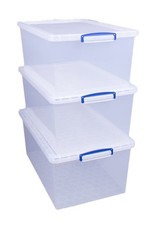 Image of Really Useful Nestable Plastic Storage Box 62 Litre Clear (Pack of 3)