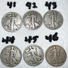 lot Of 6 Walking Liberty Half Dollars 1941 1942 1943 1944 1945 1946 Nice A8