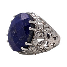 MODERN STERLING SILVER LAPIS LAZULI FLORAL FILIGREE SIZE 7 RING 8GR 1521