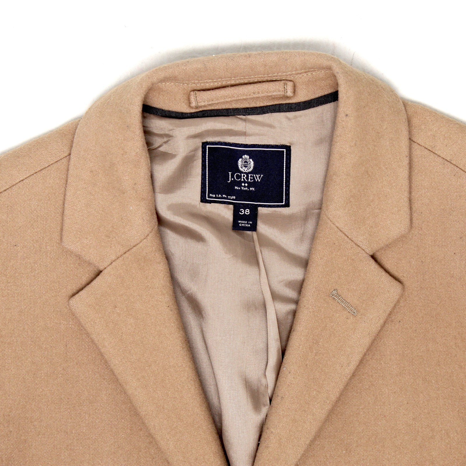 J Crew Classic Covert Top Coat Mens 38 Solid Tan Wool Blend Overcoat image 3