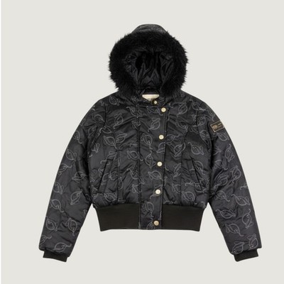 Baby Phat Kimora Lee Simmons Black Embroidered Cat Logo Bomber Jacket Hooded M