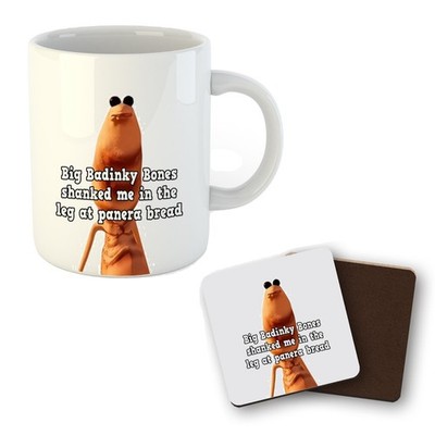 11 Unzen Becher & Untersetzer Set - Big Badinky Bones - Marcus The Worm Secret Santa Meme