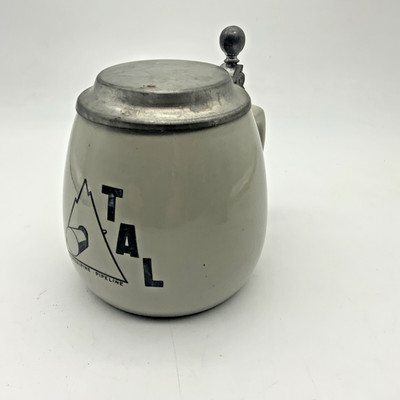 Vintage deutscher Keramik Stein mit Zinndeckel TAL Transpenin Pipeline