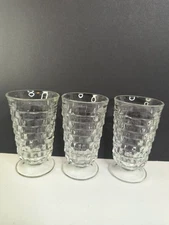 Indiana Glass Whitehall Cubist Clear Footed Tumbler Iced Tea Glass 10oz Set Of 3