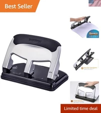EZ Squeeze Heavy Duty 3-Hole Punch - 40 Sheet Capacity, Sleek Design, Silver