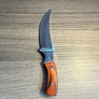 Vintage Fujunjie USA Sab Saber Wolf Full Tang Wood Handle Fixed Blade W/ sheath 
