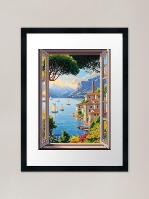 Window view over seaside village at Framed Wall Art Poster Canvas Print Picture