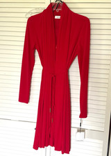 Calvin Klein Red Pleated Belted V-Neck Long Sleeve Sheath Dress Knee 4
