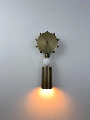 Handcrafted Brass Cylinder Wall Sconce with Alabaster, Italian Mid CenturyModern