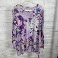 LOGO by Lori Goldstein Tie Dye Watercolor Tunic Top Sheer Womens 2X Lagenlook