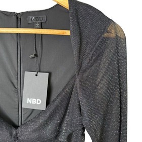 NWT NBD Revolve Sz S Black Shimmer Sienna Catsuit Jumpsuit Sheer Sleeves Ruched
