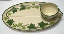 VINTAGE FRANCISCAN IVY RARE SNACK PLATE WITH CUP 2PC CALIFORNIA USA 13.5 in
