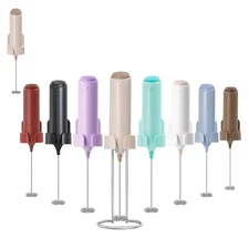 Rechargeable Milk Frother Handheld Drink Mixer Foam Maker Charging Stand Beige
