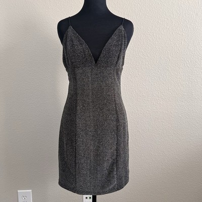 Women's Large Mini Dress Black Silver Glitter Club Wear Bodycon Glam | eBay