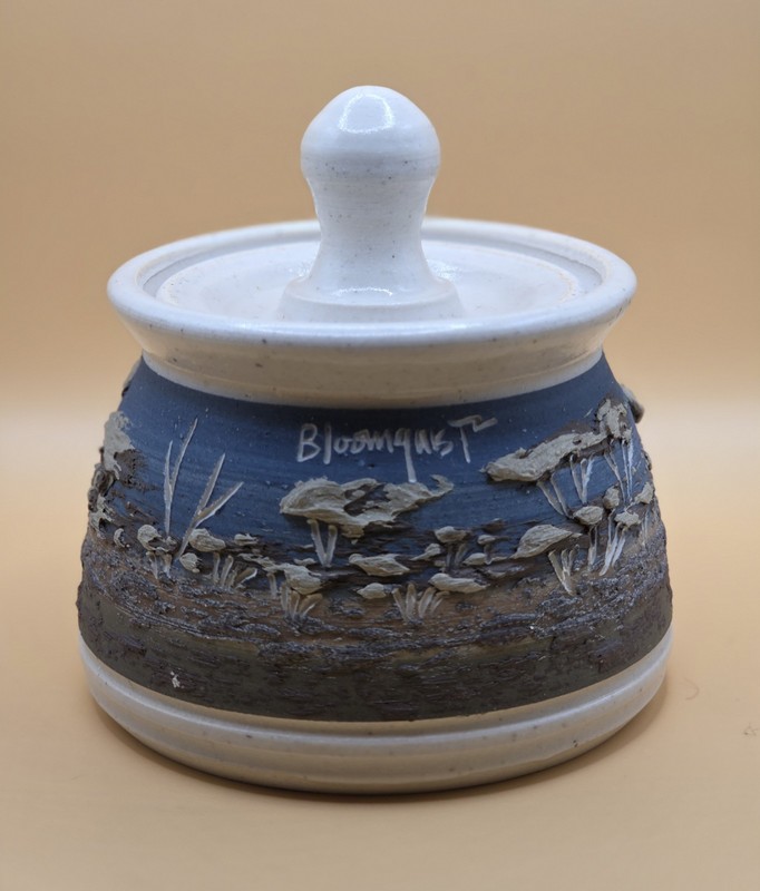 John Bloomquist Signed Pottery Lidded Jar Handmade 3D Nature Scene Art 