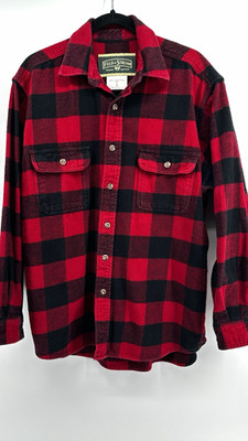 Field & Stream Men's L Red/Black Plaid Flannel Button-Up Shirt Pockets