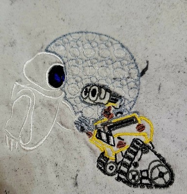 Disney s  Pixar Wall-e with Eve embroidered Marbled Look Medium T-shirt