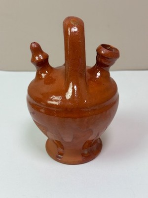 Vintage Terra Cotta Olive Oil Harvest Jug ~ Small Double Spout ~ Top Half Glazed