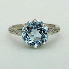 Pretty 2Ct Round Cut Blue Topaz Solitaire Engagement Ring 14K White Gold Finish
