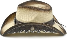 Cowboy Hats for Women and Men Straw Western Hat Embroidered Medium-Large Tan