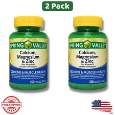 Spring Valley Calcium, Magnesium/Zinc Plus Vitamin D3 Coated Caplets, 250 Ct 2pk
