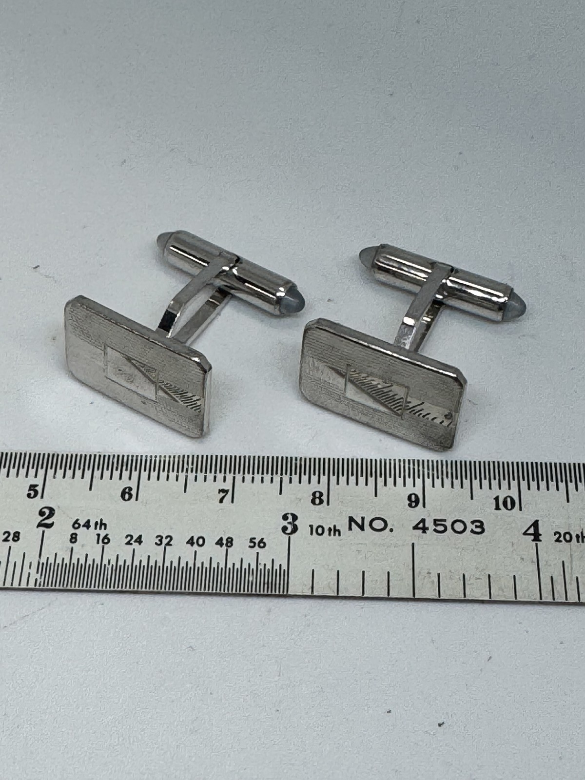 Vintage Silver Rectangular Cufflinks 1 Inch Class… - image 2
